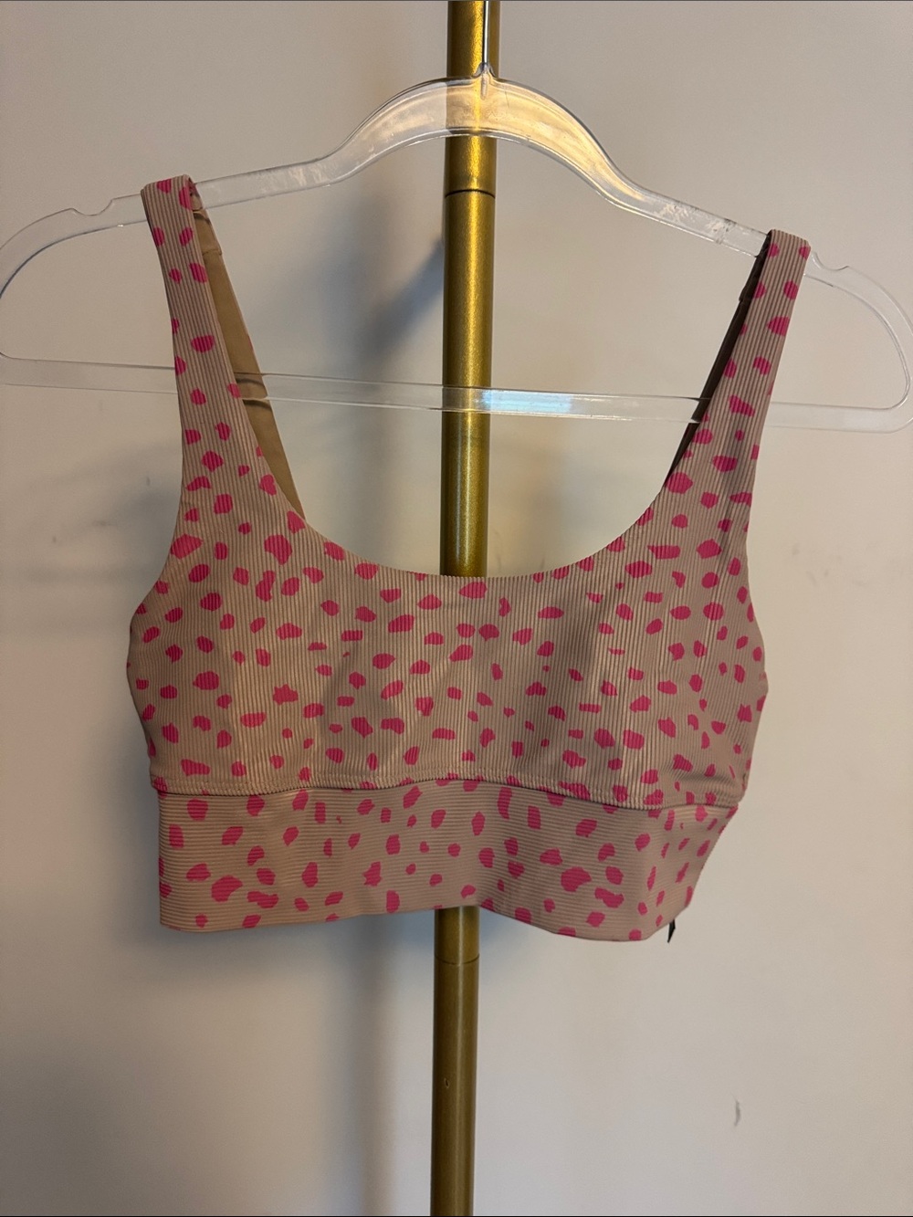 Beach Riot Cream and Pink Ribbed Dot Sports Bralette